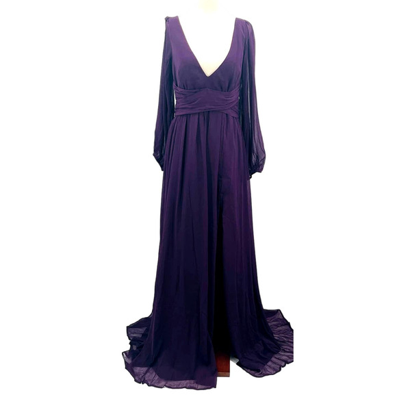 LULU'S SZ XL Enchant My Love Dark Purple V-Neck Long Sleeve Maxi Dress NEW 0b13 - Picture 2 of 10